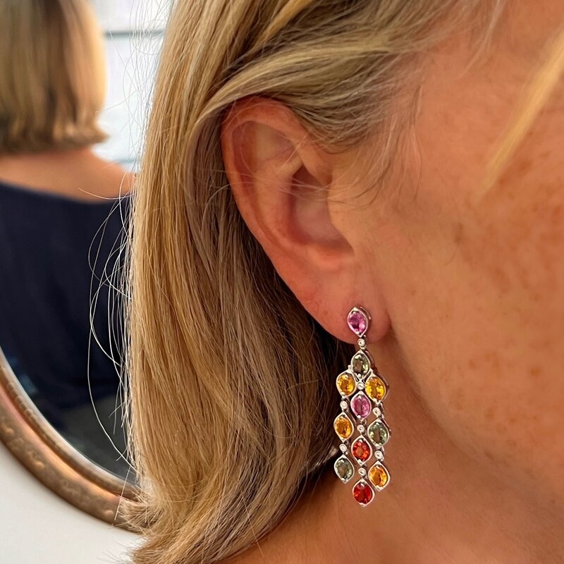 OCEANIA White Gold Chandelier Sapphire Drop Earrings