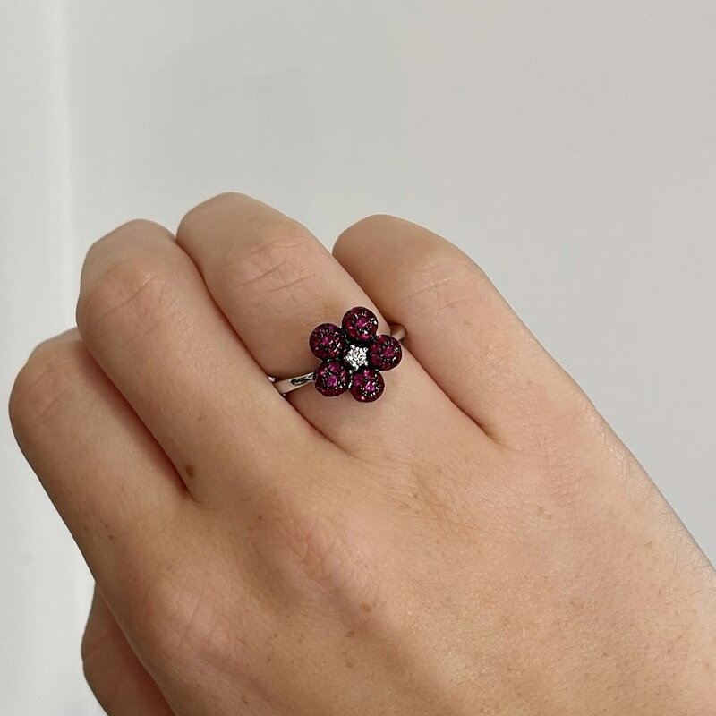 OCEANIA White Gold Ruby Posey Cluster Ring