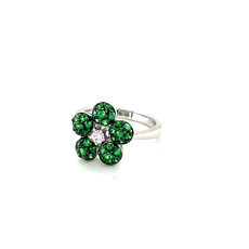 OCEANIA White Gold Green Garnet Posey Cluster Ring