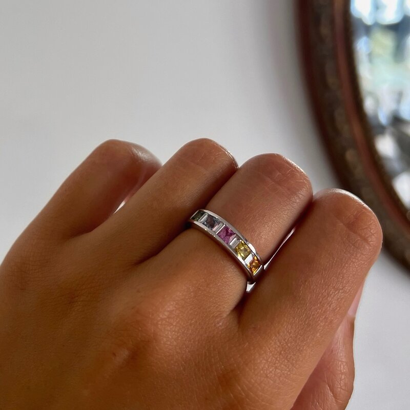 OCEANIA White Gold Princess Cut Sapphire and Diamond Mia Ring