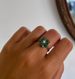 OCEANIA White Gold Green Garnet Posey Cluster Ring