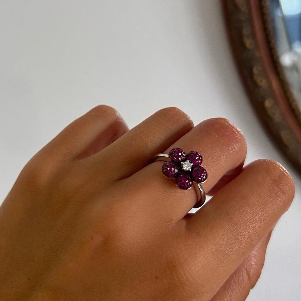 OCEANIA White Gold Ruby Posey Cluster Ring