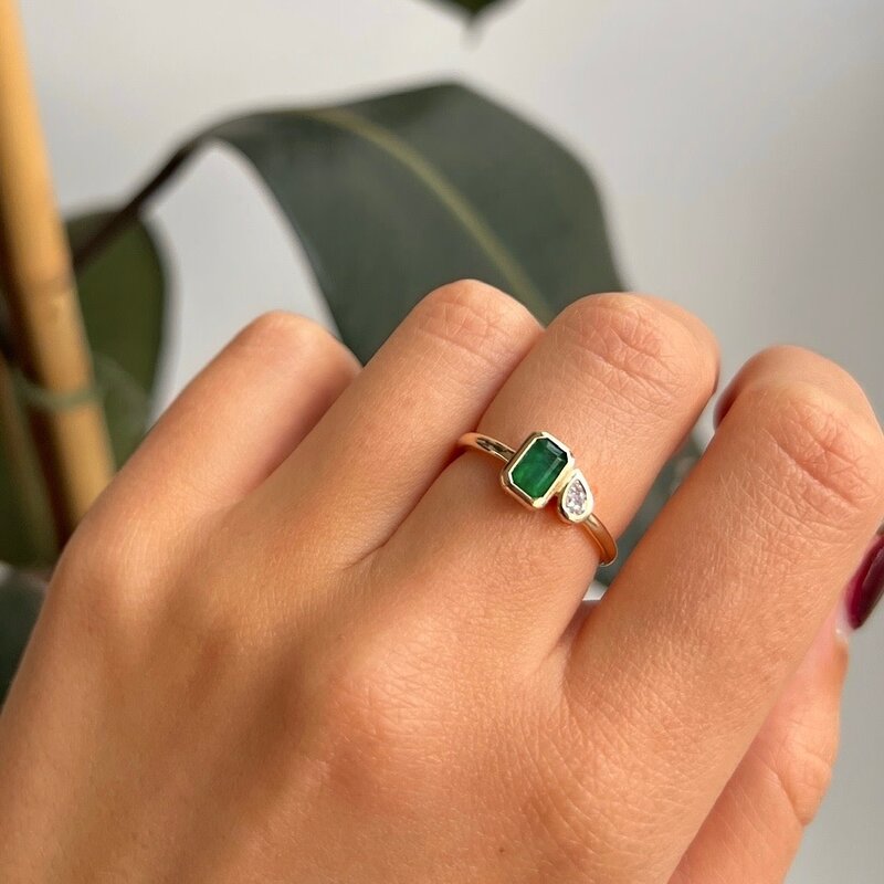 OCEANIA Gold Emerald and Diamond Tabitha Ring