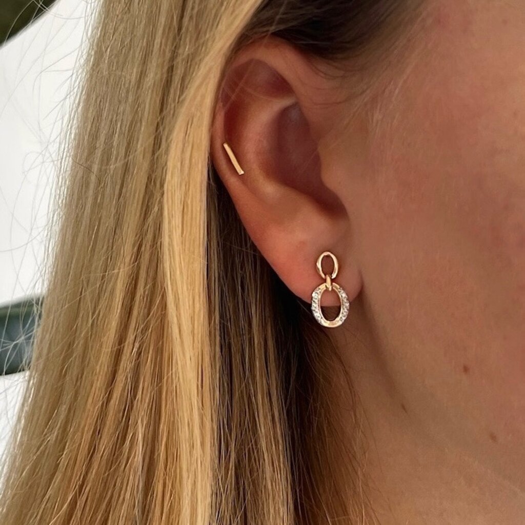 Gold Daisy Diamond Oval Drop Earrings