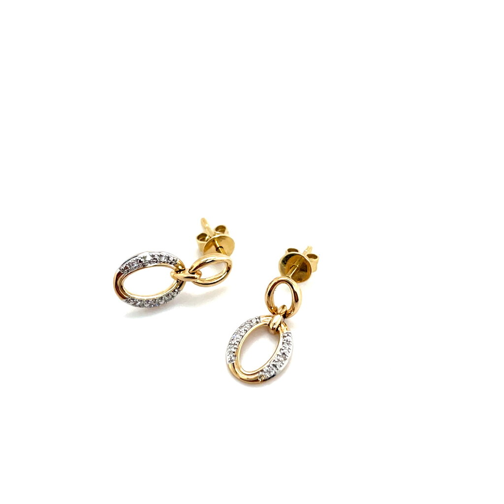 Gold Daisy Diamond Oval Drop Earrings