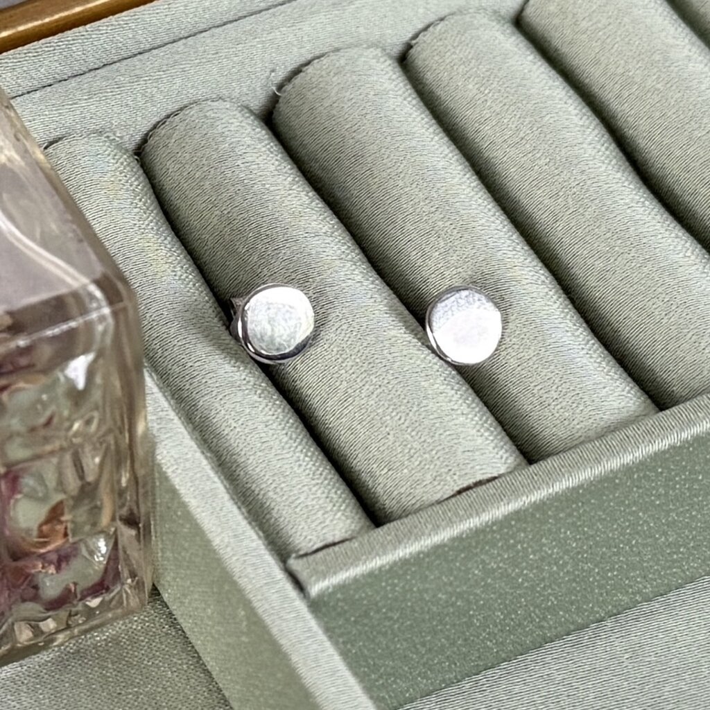 White Gold Button Earrings
