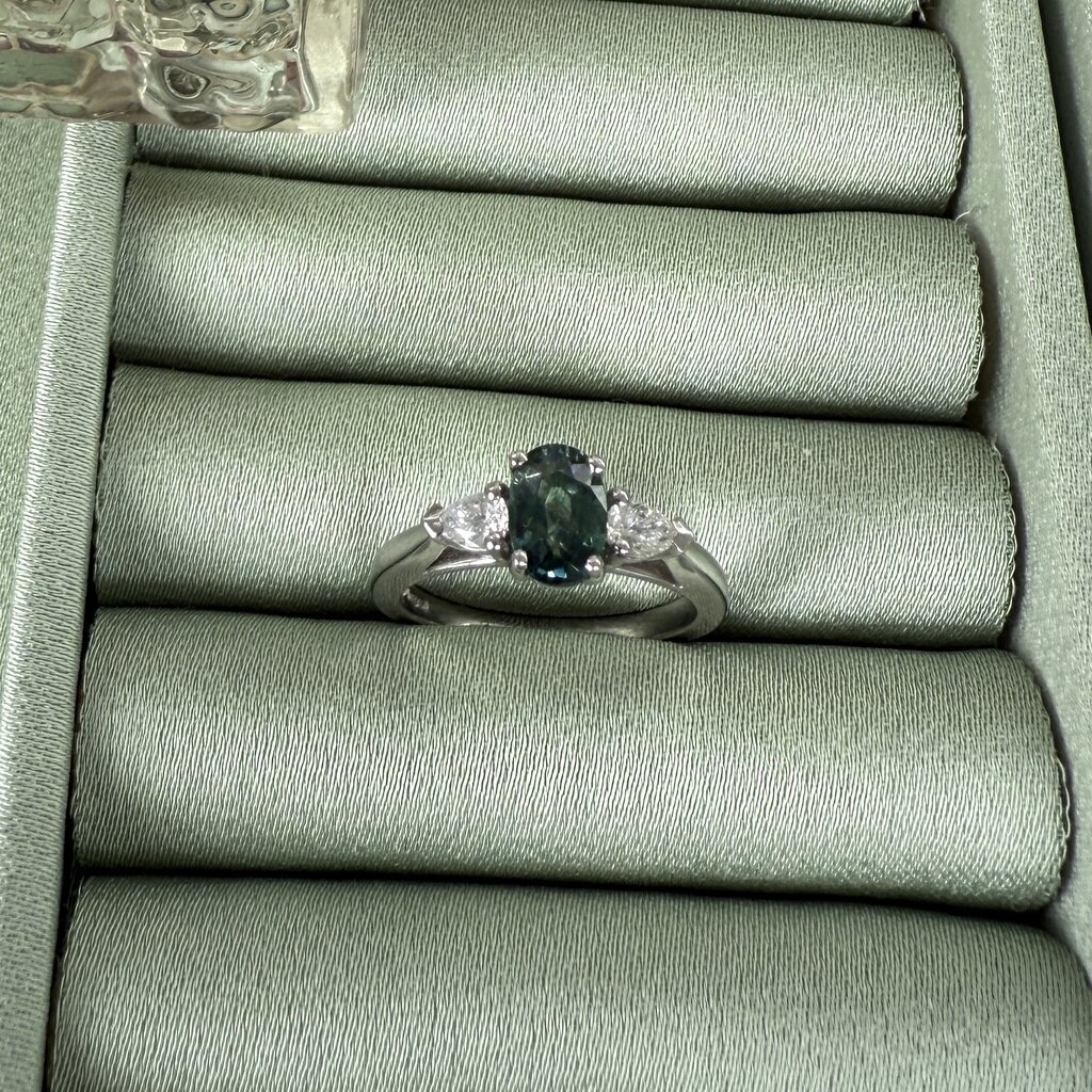 OCEANIA Platinum Teal Sapphire & Diamond Mae Ring