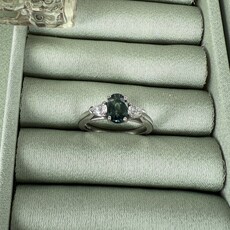 OCEANIA Platinum Teal Sapphire & Diamond Mae Ring