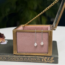 Silver White Pearl Chain Drop Earrings