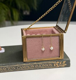 Gold White Pearl Chain Drop Earrings