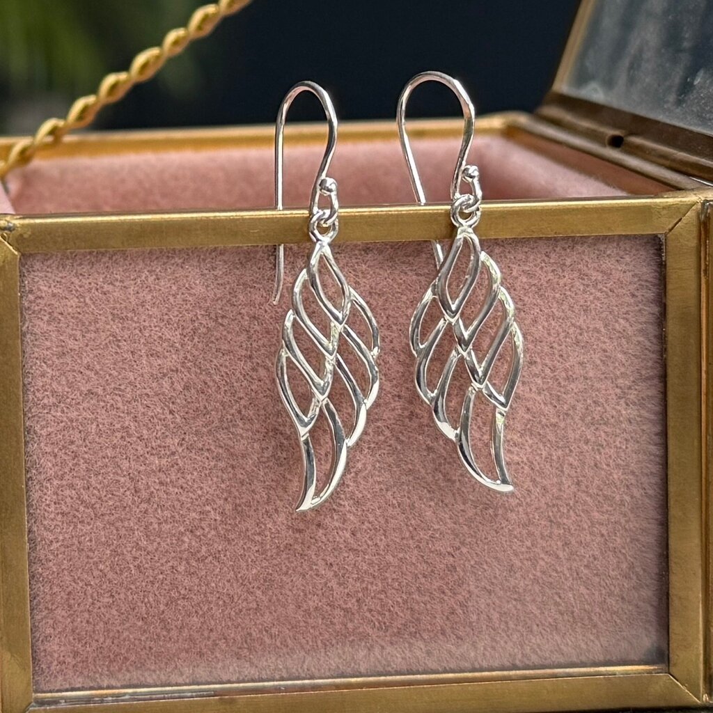 Silver Feather Drop Earrings