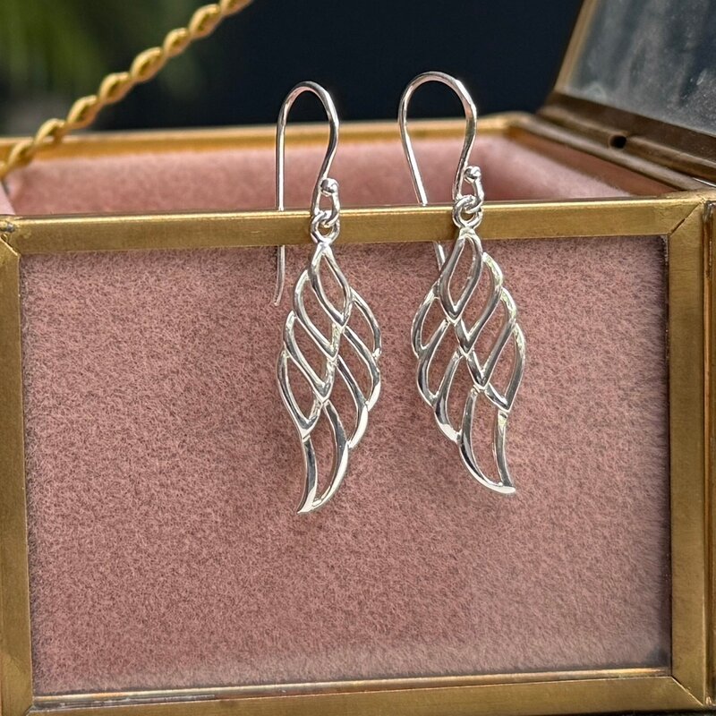 Silver Feather Drop Earrings