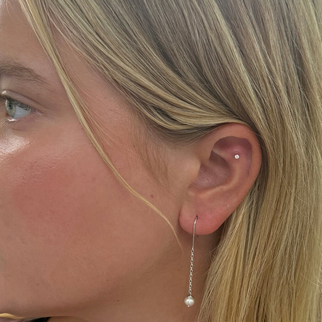 Silver White Pearl Chain Drop Earrings