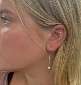 Silver White Pearl Chain Drop Earrings