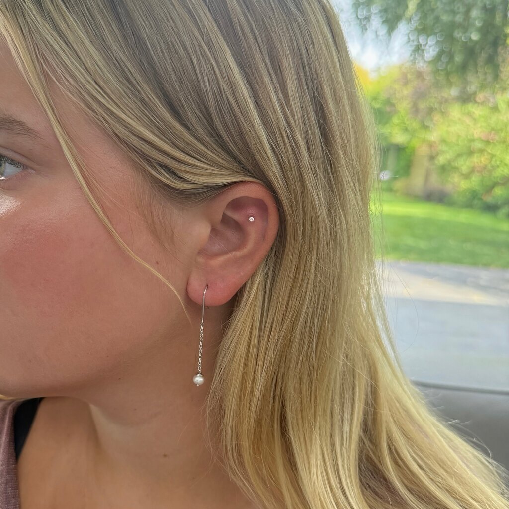 Silver White Pearl Chain Drop Earrings