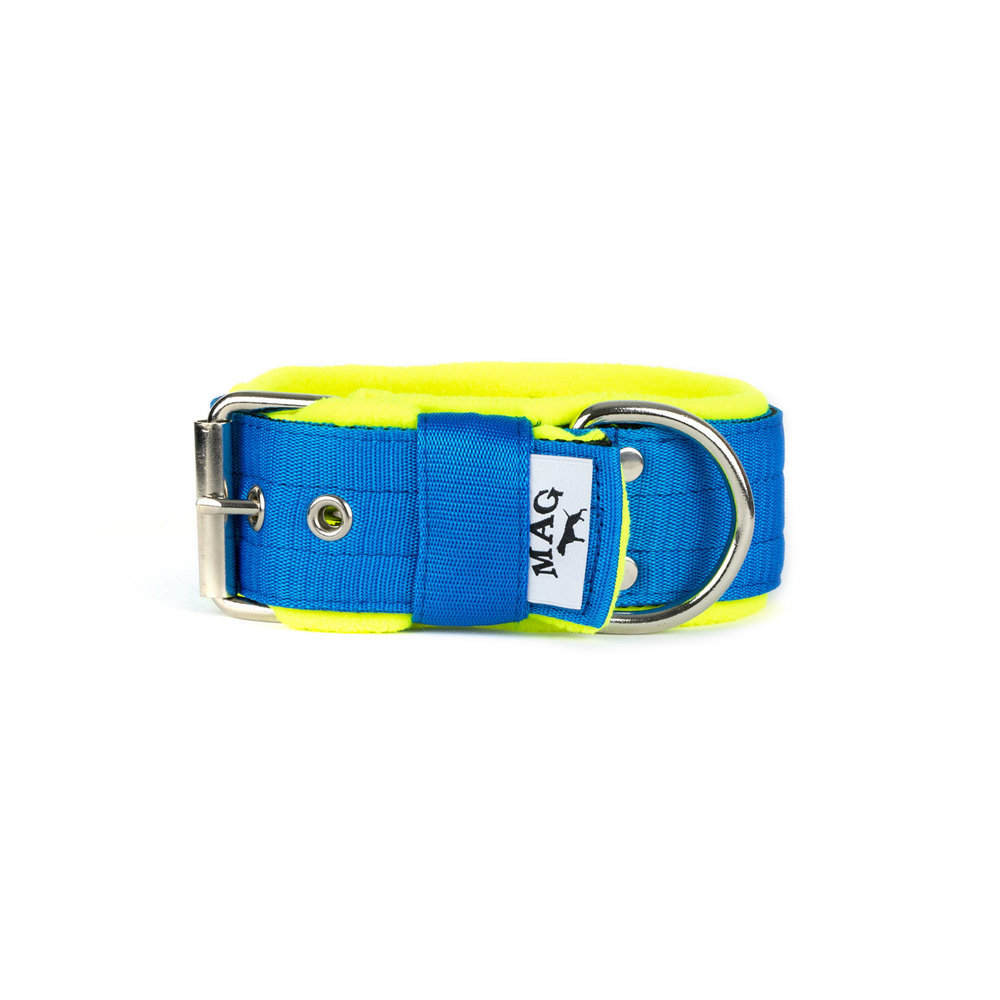 MAG MAG halsband met fleece blauw / neon geel MAG MAG halsband met fleece blauw / neon geel