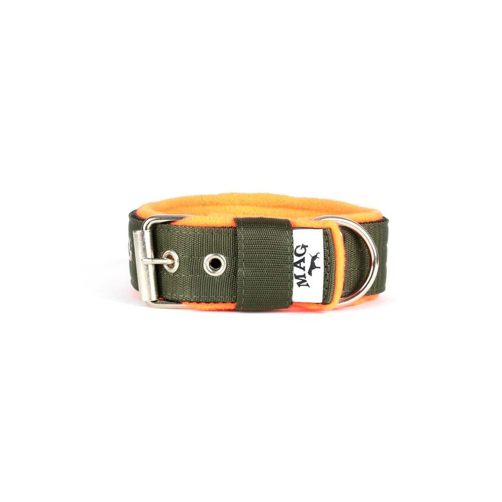 MAG MAG halsband met fleece legergroen/neon oranje MAG MAG halsband met fleece legergroen/neon oranje