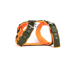 MAG MAG hondentuig met fleece Legergroen/neon oranje MAG MAG hondentuig met fleece Legergroen/neon oranje