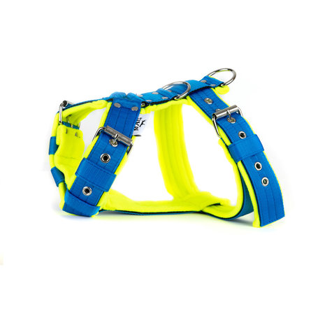 MAG MAG hondentuig met fleece blauw/neon geel MAG MAG hondentuig met fleece blauw/neon geel