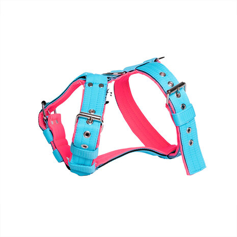 MAG MAG hondentuig met Softshell lichtblauw/neon roze