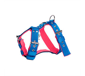 MAG MAG hondentuig met Softshell blauw/neon roze MAG MAG hondentuig met Softshell blauw/neon roze