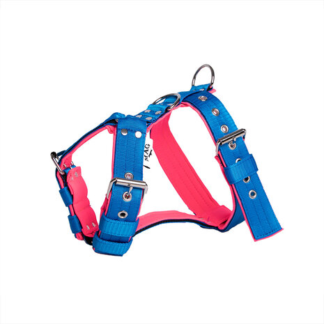 MAG MAG hondentuig met Softshell blauw/neon roze MAG MAG hondentuig met Softshell blauw/neon roze