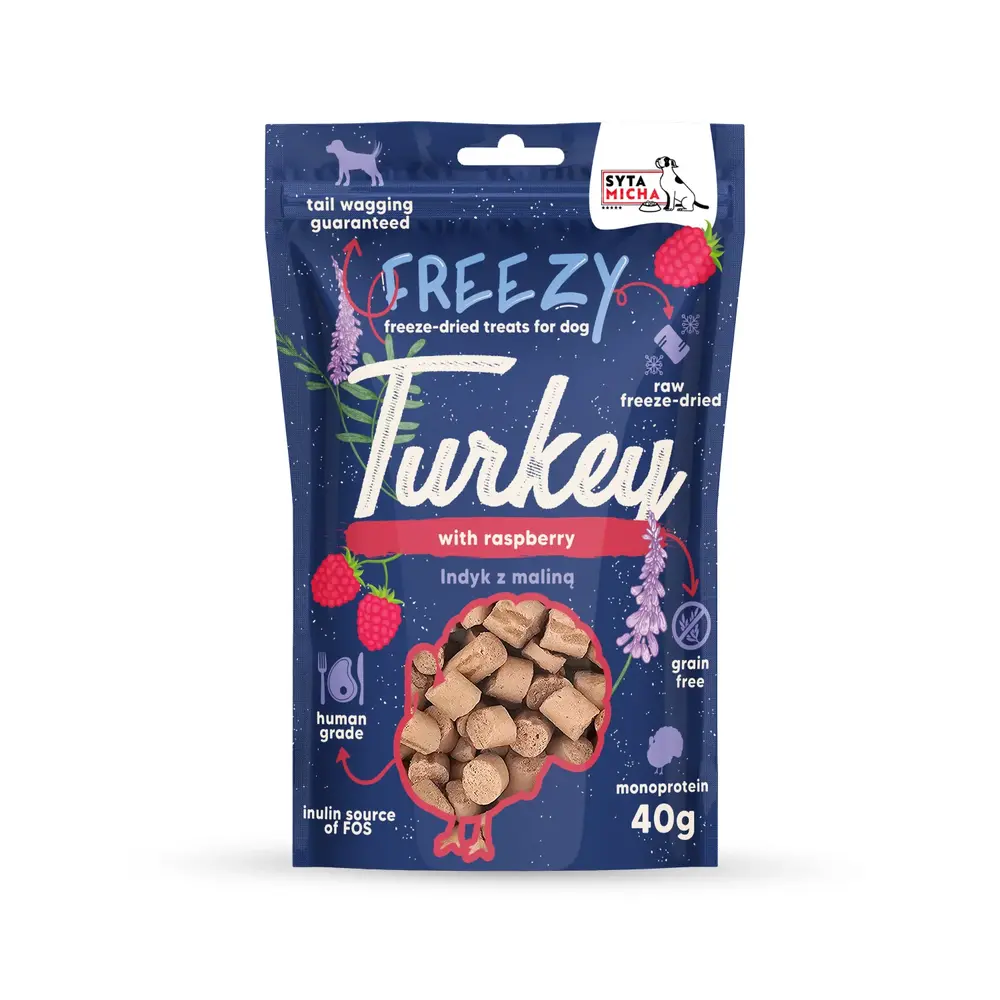 Syta Micha Syta Micha Freezy freeze-dried dog treats Kalkoen en Frambozen Syta Micha Syta Micha Freezy freeze-dried dog treats Kalkoen en Frambozen