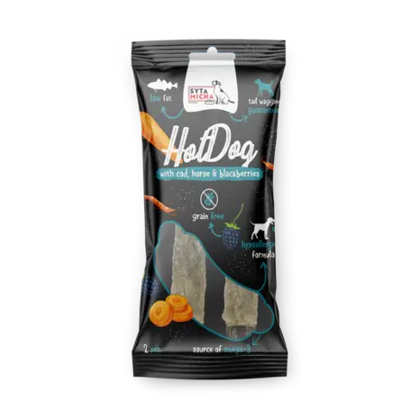 Syta Micha Syta Micha Hotdog Paard met bramen in Kabeljauwhuid Syta Micha Syta Micha Hotdog Paard met bramen in Kabeljauwhuid