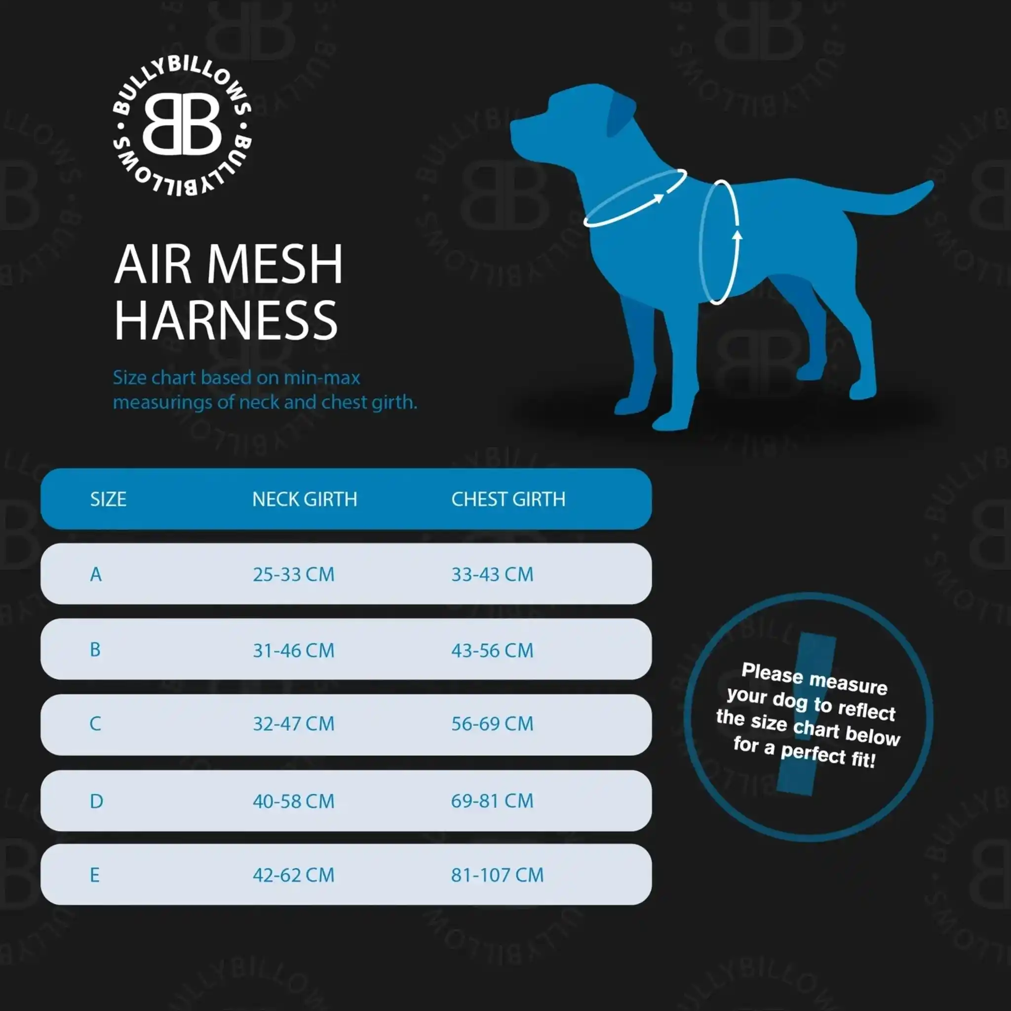 Size Chart Air Mesh Harness