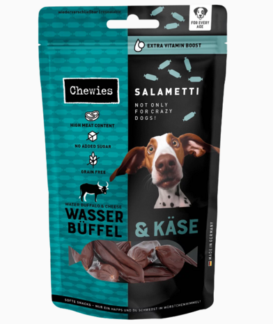 Chewies Chewies Salametti Waterbuffel met Kaas 60 g