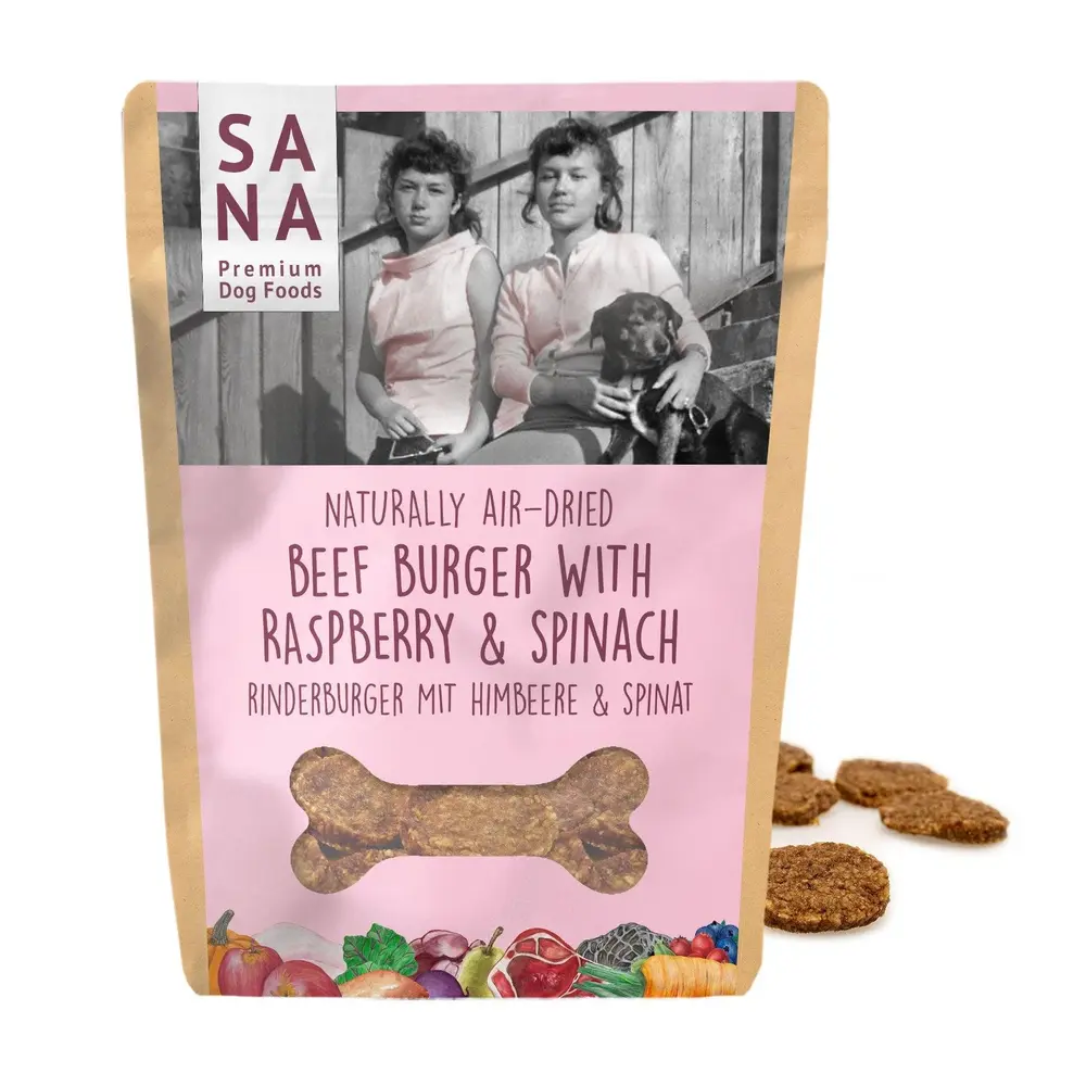 Sana Dog Sanadog Rund Burgers met frambozen en spinazie Sana Dog Sanadog Rund Burgers met frambozen en spinazie