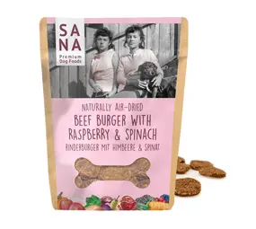 Sana Dog Sanadog Rund Burgers met frambozen en spinazie Sana Dog Sanadog Rund Burgers met frambozen en spinazie