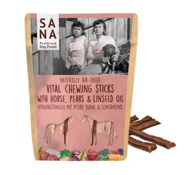 Sana Dog Sanadog Vitality kauwstick paard met peer en lijnzaadolie Sana Dog Sanadog Vitality kauwstick paard met peer en lijnzaadolie