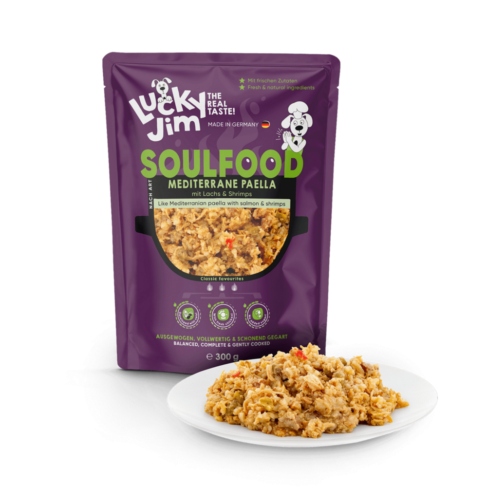 Lucky Jim Lucky Jim Soulfood Paella Kip, zalm en garnaal 300g