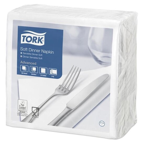Tork Tork® Advanced Soft Dinner Servietten 39x39cm 1/4-Falz (3-lagig) weiß - 12x100 Stück - 477577