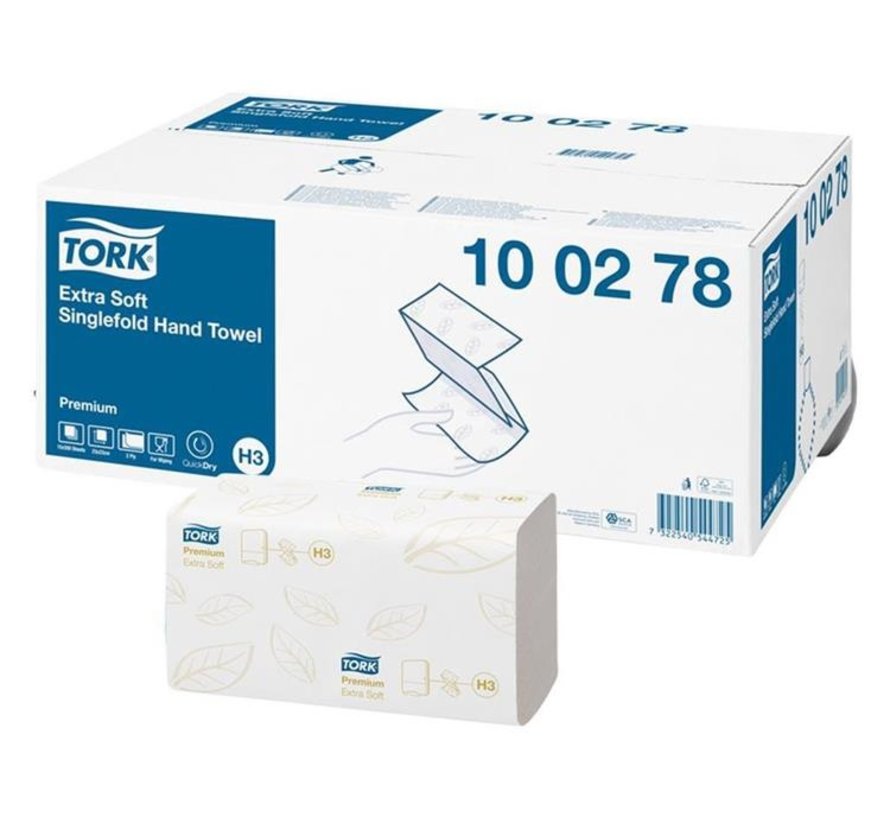 Tork® Premium Extra Zachte Singlefold Handdoekken 23x22,6cm (2-laags) - H3-systeem - 100278