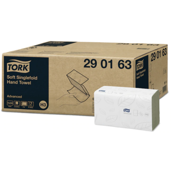 Tork Tork® Singlefold Hand Towels Advanced 23x24.8cm ZZ-fold (2-ply) White - 290163