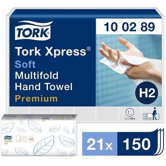 Tork Tork Xpress® Premium soft hand towels 21.2x25.5cm multifold (2-ply) - 21x150 pcs - 100289