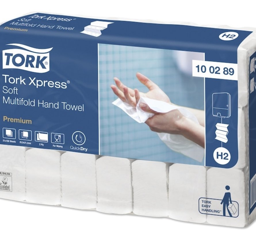 Tork Xpress® Multifold Handdoekdispenser Elevation Standaard (552000) + Tork Xpress® Premium zachte handdoeken 21,2x25,5cm multifold 2-laags 21x150st (100289)