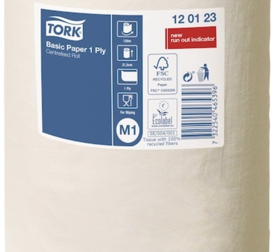 Tork® Basic Mini Centerfeed poetspapier 21,5cmx120m z-vouw (1-laags) - M1-systeem - 120123