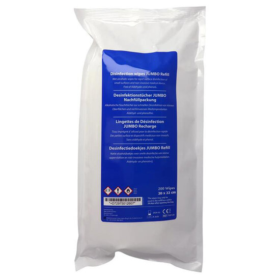 DispoDeals Lingettes désinfectantes Jumbo AF DispoDeals recharge (200 pièces) - 20x22cm