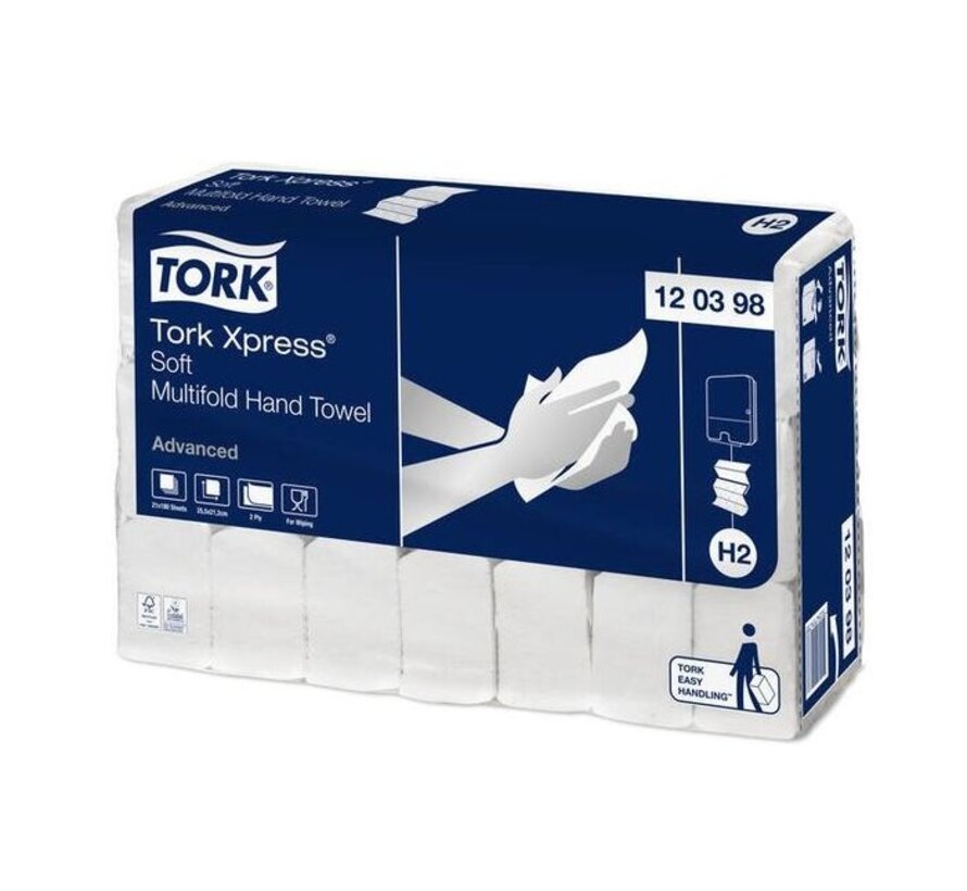 TORK 120398 H2 xpress zachte multifold handdoek 2-laags wit (21X180 stuks)