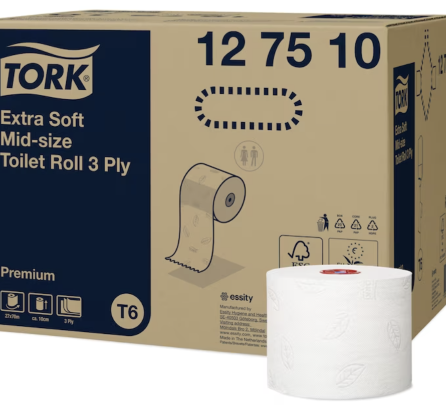 Tork 127510 toiletpapier T6 premium compact 3 laags 70 meter X 10 centimeter  (27 rollen)
