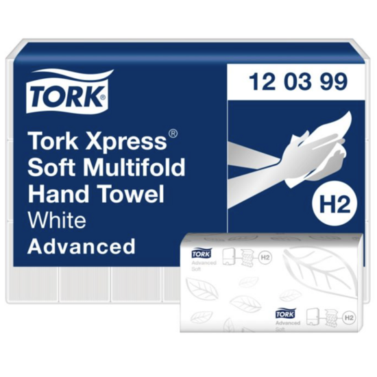 Tork Tork 120399 H2 Xpress Multifold Hand Towels Advanced, 2-Ply, White, 21.2 × 34 cm, 2,856 Sheets