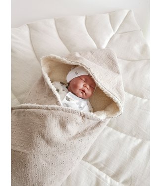 Wikkeldeken Beige Broderie & Cotton Teddy Ecru