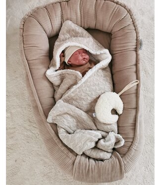 Wrap Blanket  Sand Cable Knit & Ecru Teddy