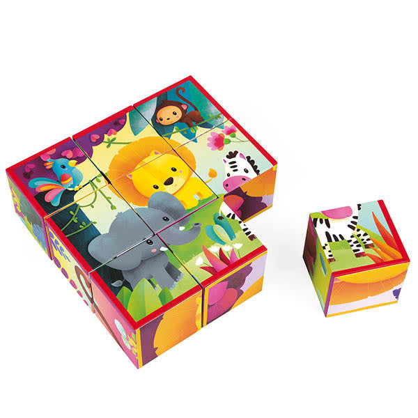 Janod - puzzle 9 cubes - Kubkid - Animaux de la Jungle +2 ans