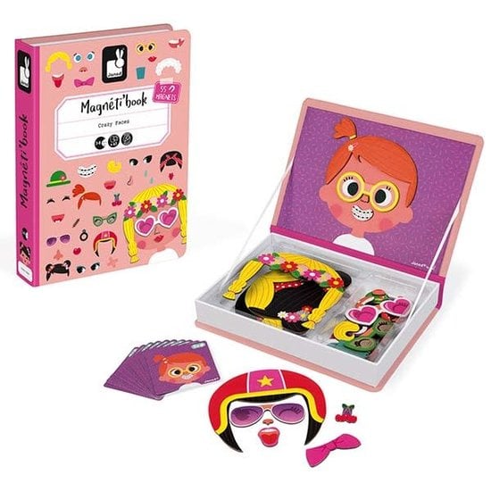 Janod speelgoed Janod - Magnetic Book Crazy Faces girl's - 65pcs 3-8yrs