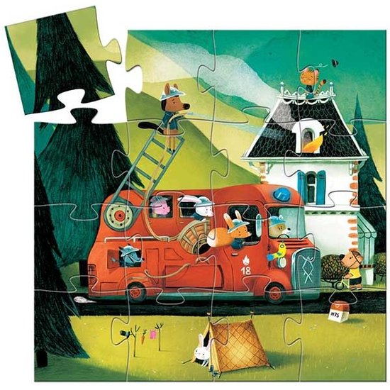Djeco Puzzle Le camion de pompier - Djeco - 16 pièces - 3 ans