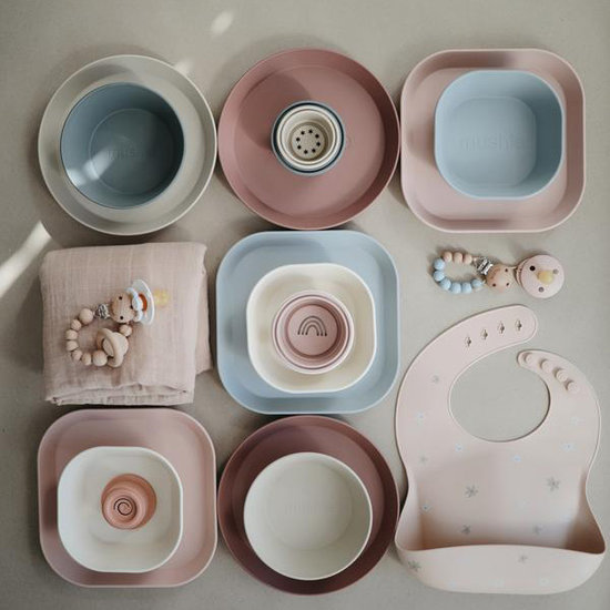 Mushie Mushie ronde borden set van 2 - Vanilla